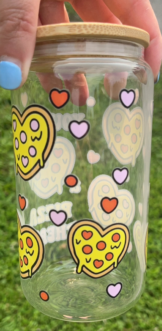 Pizza Hearts - 16oz decal glass cup