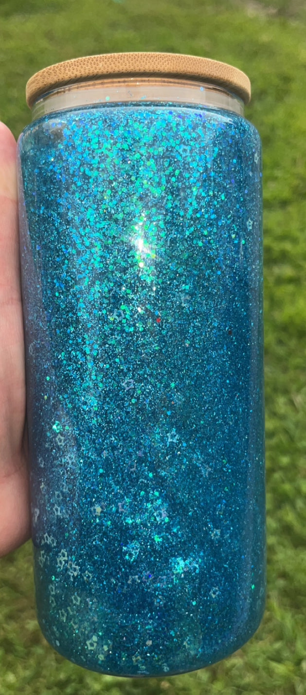 Beautiful Blue - 16 oz glitter snowglobe cup