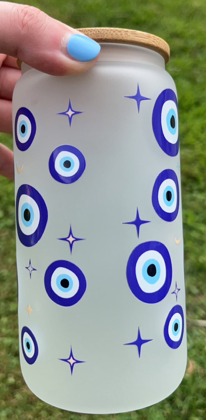 Evil Eyes - 16 oz decal frosty glass cup