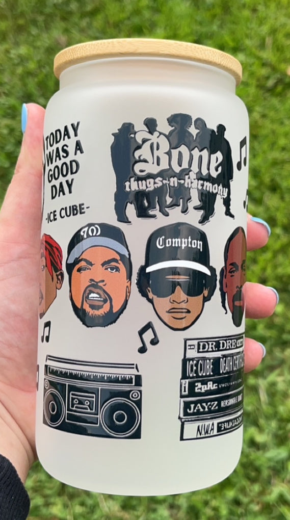 90's rap raised me- 16 oz decal frosty glass cup