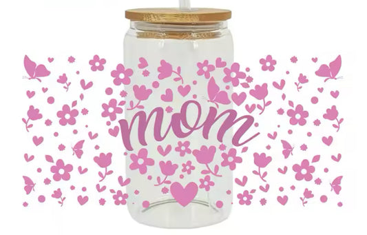 Mom - pink hearts, butterflies & flowers