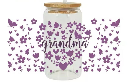 Grandma - purple hearts, butterflies & flowers