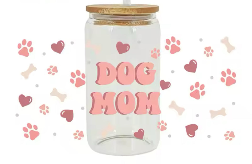 Dog Mom - bones w/pink hearts & paws