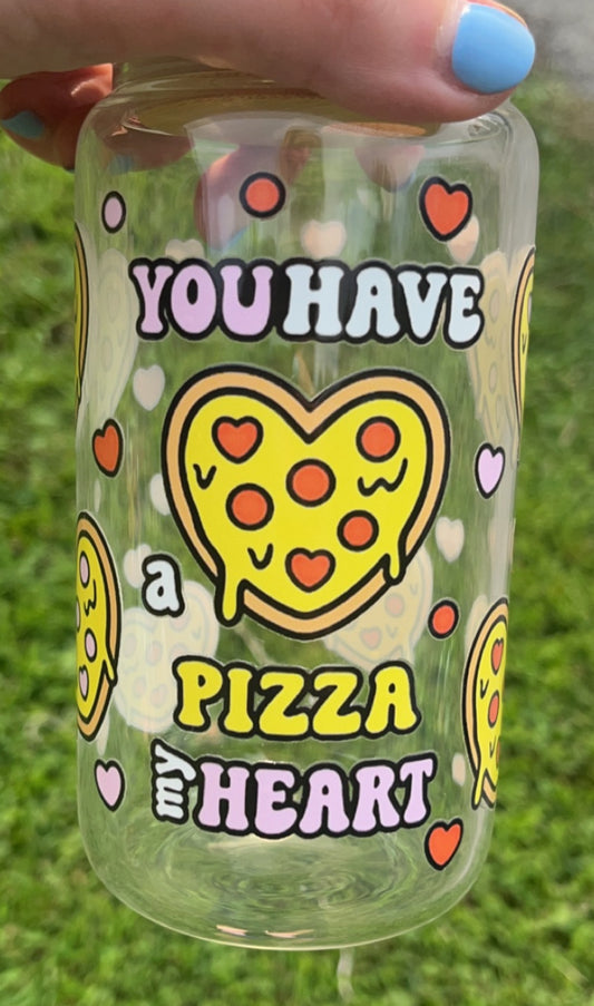 Pizza Hearts - 16oz decal glass cup