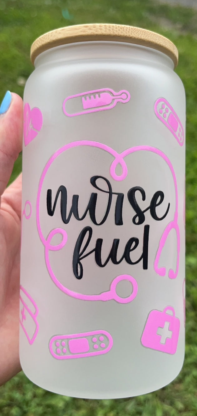 Nurse Fuel - 16 oz decal frosty glass cup