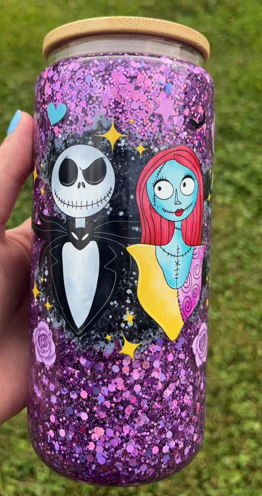 Jack & Sally - 16 oz decal & glitter snowglobe cup