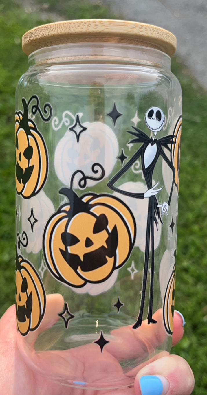 Jack & Pumpkins - 16 oz decal glass cup