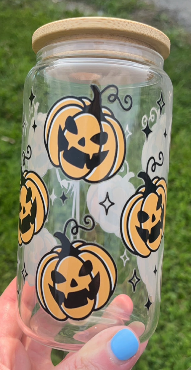 Jack & Pumpkins - 16 oz decal glass cup