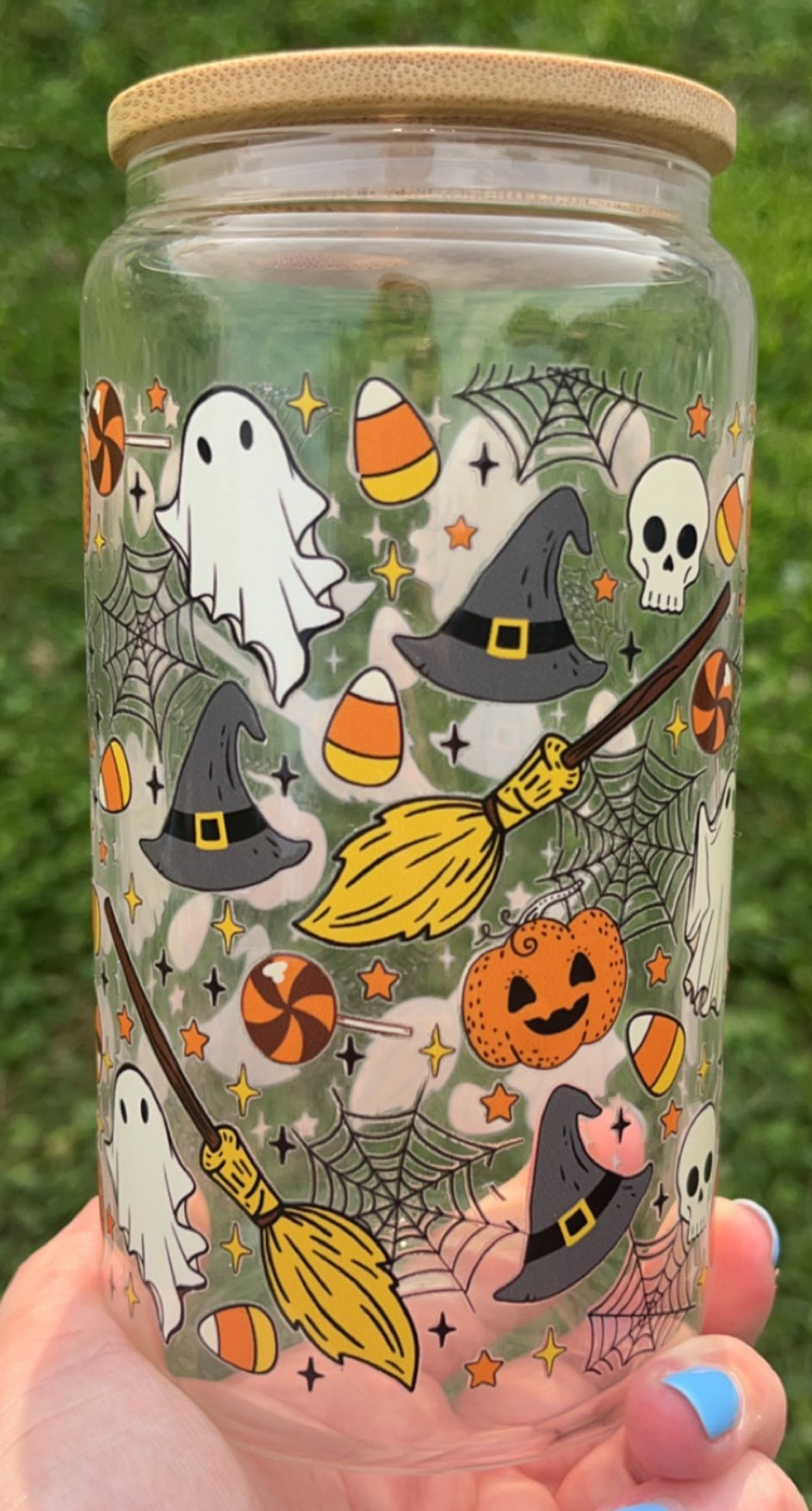 Halloween Things - 16 oz decal glass cup