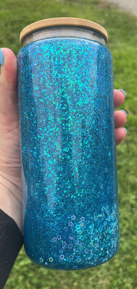 Beautiful Blue - 16 oz glitter snowglobe cup