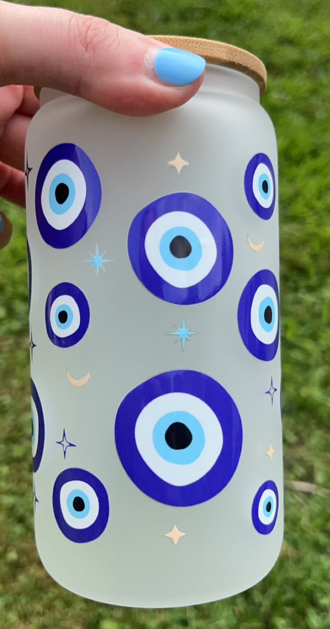 Evil Eyes - 16 oz decal frosty glass cup