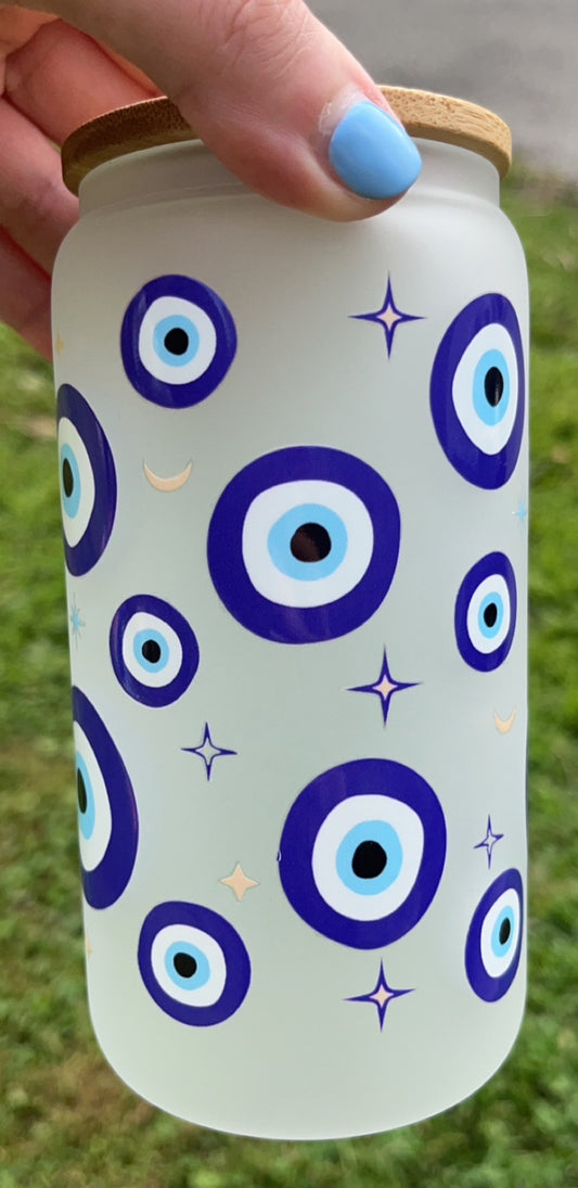 Evil Eyes - 16 oz decal frosty glass cup