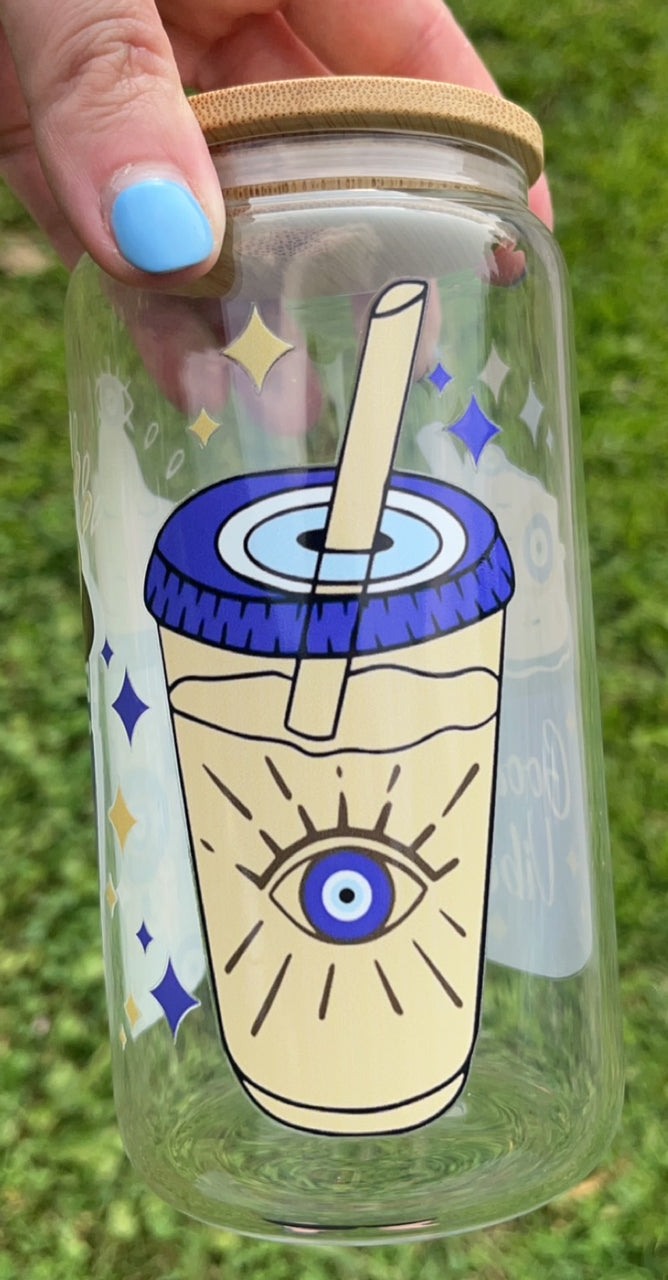 Evil Eye good vibes - 16 oz decal glass cup