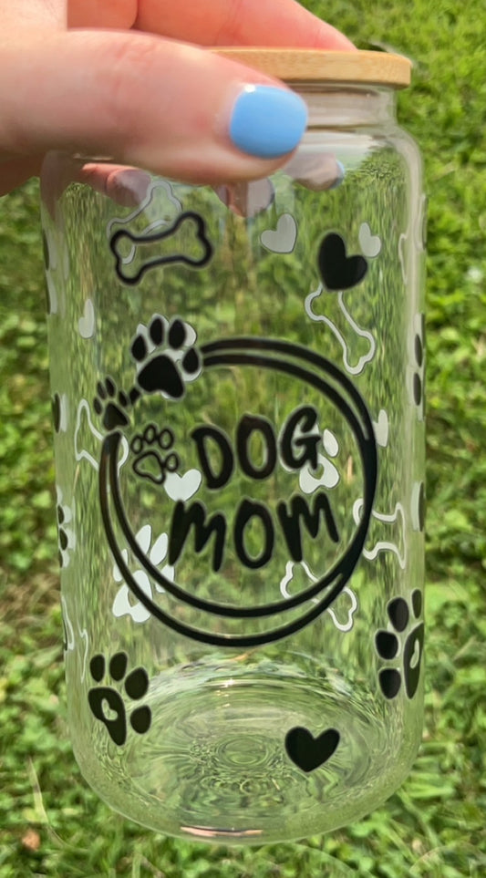 Dog Mom - 16 oz decal glass cup