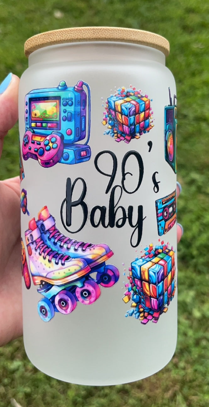 90's Baby - 16 oz decal frosty glass cup