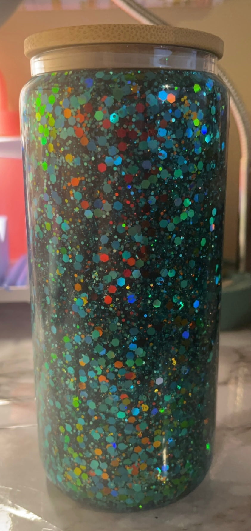 Greenish/Blue - 16 oz glitter snowglobe cup