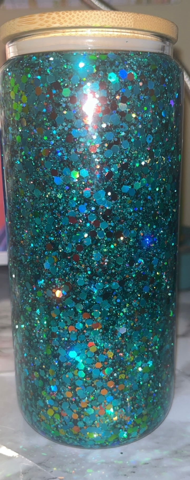 Greenish/Blue - 16 oz glitter snowglobe cup